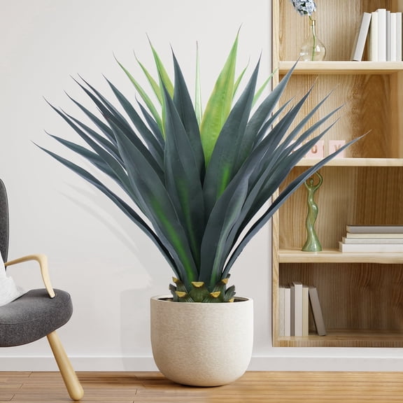3ft Artificial Agave Plant, 38 Inch Tall Faux Agave Plants in Black Pot, Fake Floor Plant Outdoor Indoor for Front Porch Patio Home Office Door Step Hotel Desert Style Decor 1PCS