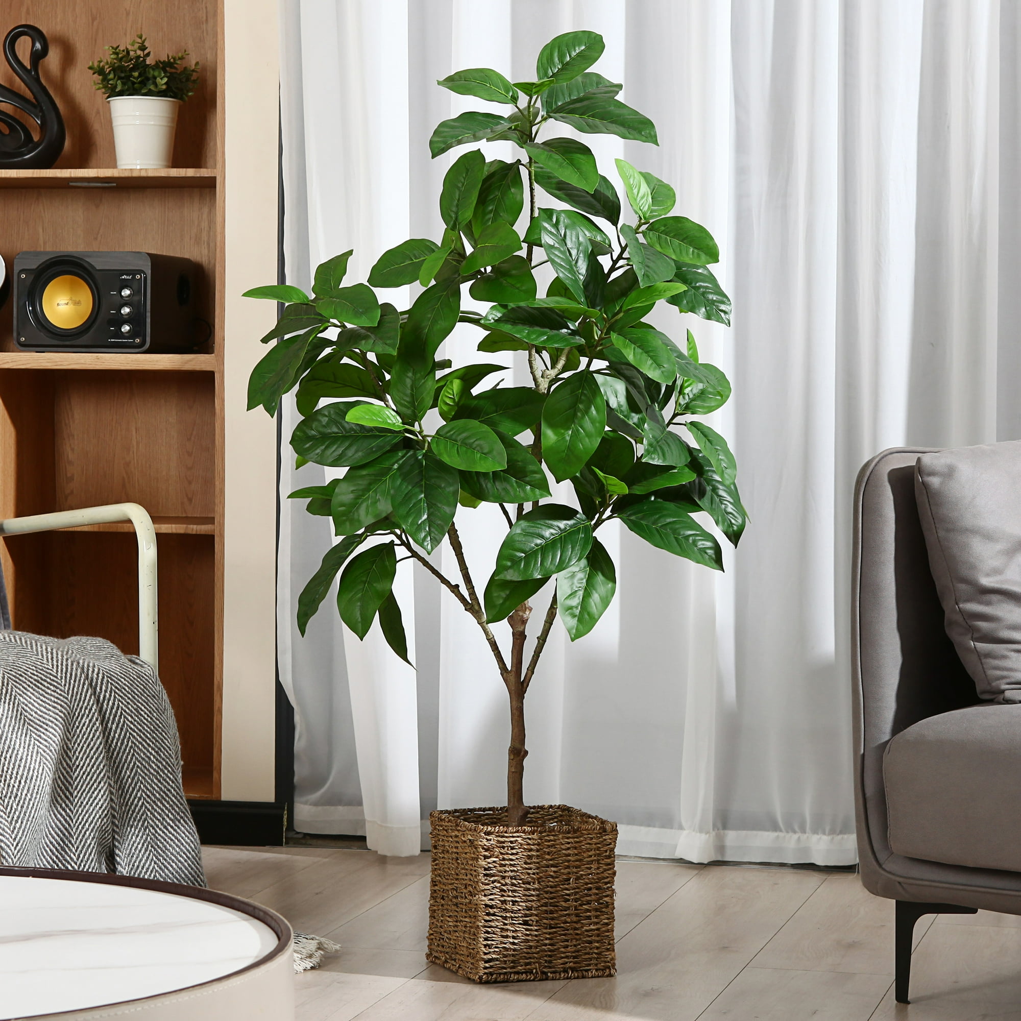 Artificial Plants, 4 Ft Ficus Tree Faux Rubber Plants Indoor ...