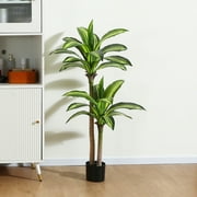Artificial Plants, 4ft Dracaena Tree Faux Plants Indoor Outdoor Decor Fake Tree in Pot Silk Plants for Home Decor Office Living Room Porch Patio Perfect Housewarming Gift