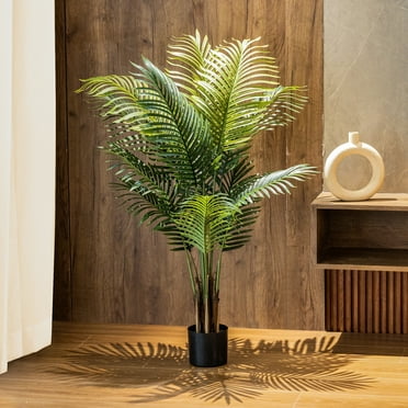 Artificial Plants, 4ft Fake Palm Tree, Pre Potted Faux Greenry Tree for Home Decor Office House Living Room Indoor Outdoor, Big Fake Plants Fake House Plants