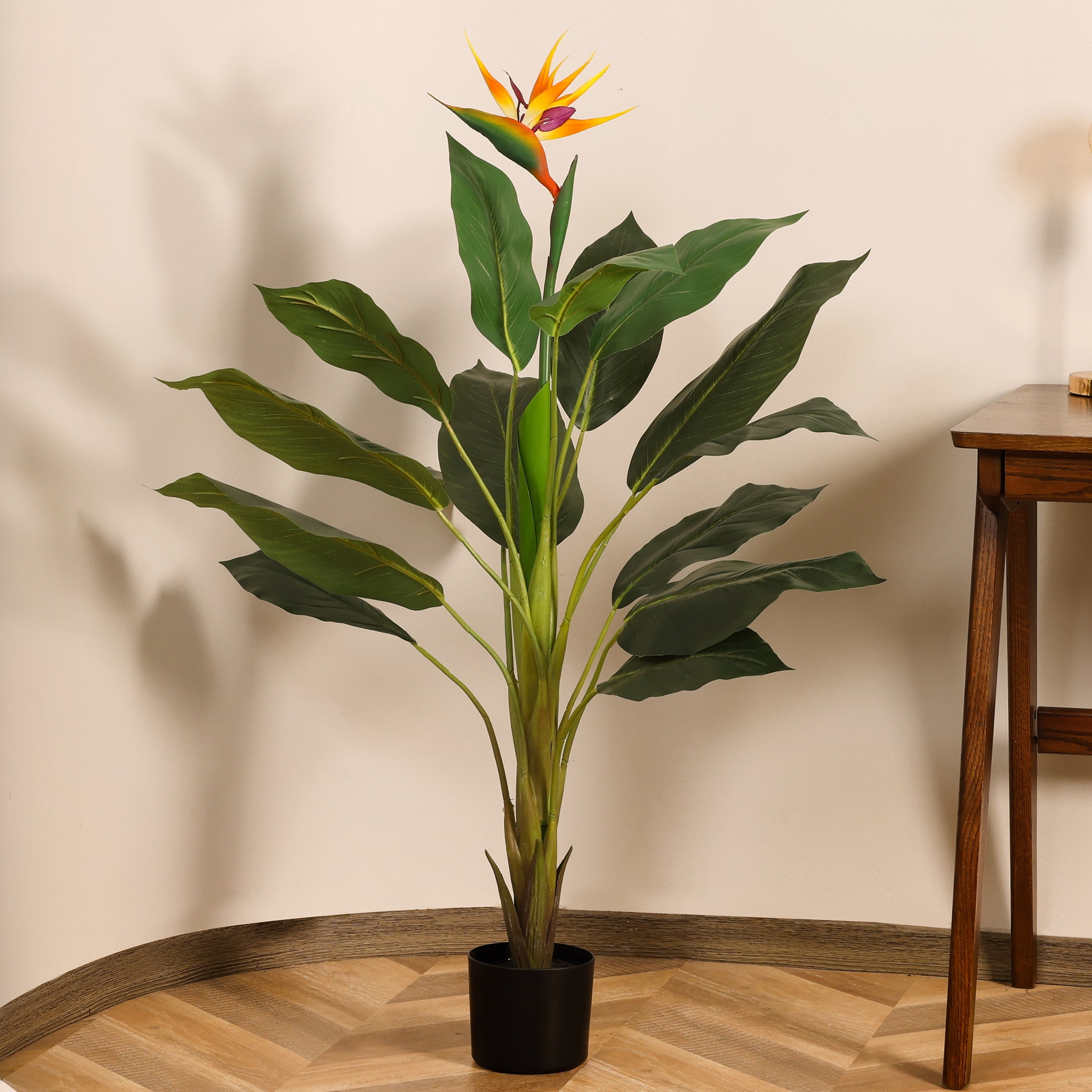 4 ft Green Silk Bird of Paradise Plant in Black Plastic Pot