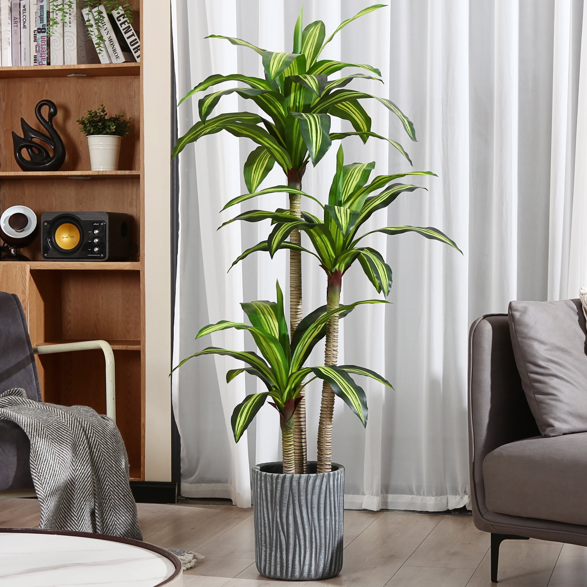 Artificial Plants, 5 ft Dracaena Tree Faux Plants Indoor Outdoor ...