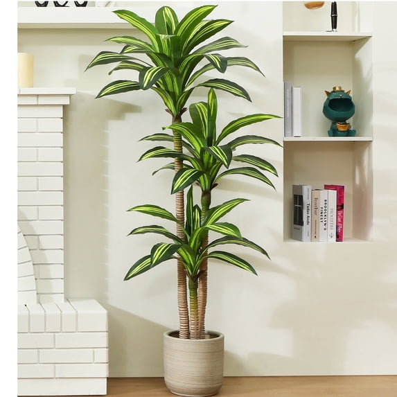 DR.Planzen Artificial Plants, 5ft Fake Dracaena Tree in Black Plastic Pot, Faux Plants Indoor Outdoor Decor, Silk Plants for Home Decor Office Porch Patio Perfect Housewarming Gift