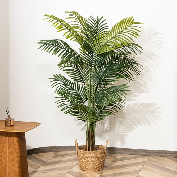 HiPlants 5ft Artificial Palm Plants, 5ft Fake Palm Tree, Pre Potted Faux Greenry Tree for Home Decor Office House Living Room Indoor Outdoor, Big Fake Plants Fake House Plants