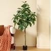 Artificial Plants, 5ft Ficus Tree Faux Rubber Plants Indoor Outdoor Decor Fake Tree in Pot Plastic Plants for Home Decor Office Living Room Porch Patio Perfect Housewarming Gift Green