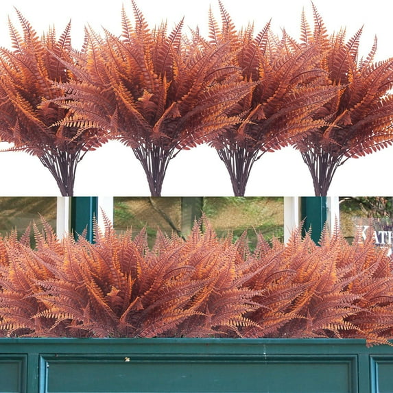 Artificial Plants, 6 Bundles Fake Boston Fern Greenery Shrubs Outdoor Fall Plastic Flowers for Home Thanksgiving Garden Decor