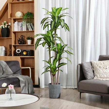 Artificial Plants, 6ft Fake Dracaena Tree in Black Plastic Pot, Faux Plants Indoor Outdoor Decor, Silk Plants for Home Decor Office Porch Patio Perfect Housewarming Gift