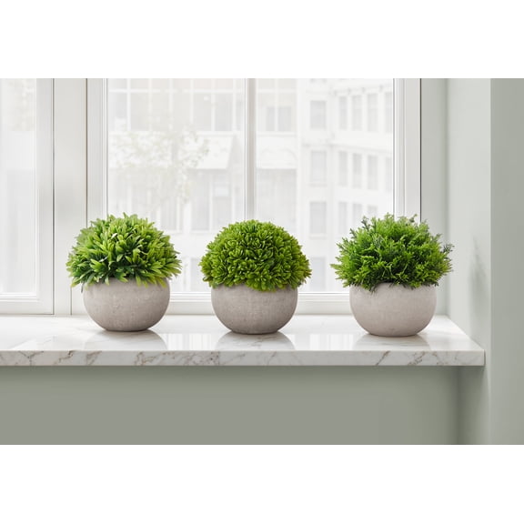 Artificial Plants Artificial Plant, 5" Tall, Grass, Indoor, Faux, Fake, Table, Greenery, Potted, Set Of 3, Decorative, Green Plants, Grey Pots,Flower Arrangements