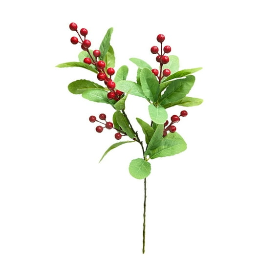 Artificial Plants, Artificial Red Berry Stems with Green Leaves, Realistic Fake Plants for DIY Bouquets, Indoor Outdoor Home Decor, Wedding Party Arrangements