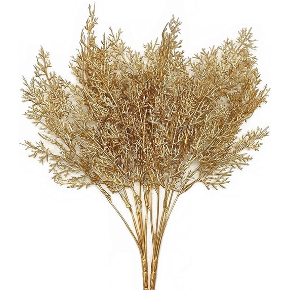 Artificial Plants for Christmas Decor, Gold Plastic Grass Fake Shrubs Simulation Leaves Indoor Outdoor Planter Filler Party Hotel Verandah Wedding Home Decoration