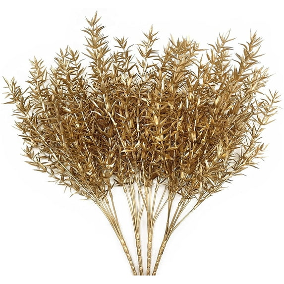 Artificial Plants for Christmas Decor, Gold Plastic Grass Fake Shrubs Simulation Leaves Indoor Outdoor Planter Filler Party Hotel Verandah Wedding Home Decoration