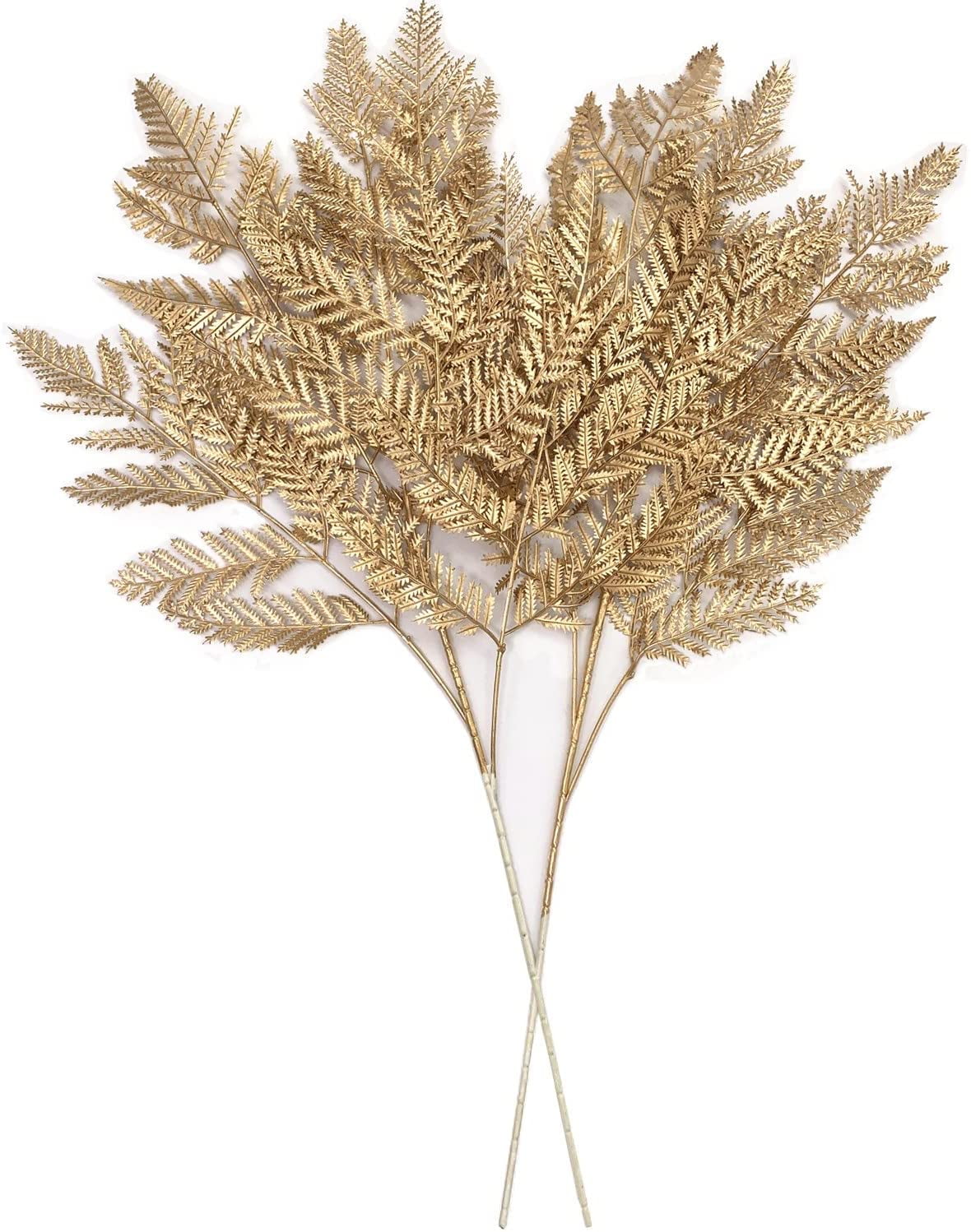 Artificial Plants for Christmas, Plastic Grass Faux Shrubs Fake Leaves Simulation Bushes Home Indoor Outdoor Garden Wedding Festival Decoration Hall Office Table Planter Filler – Gold 2 Pack