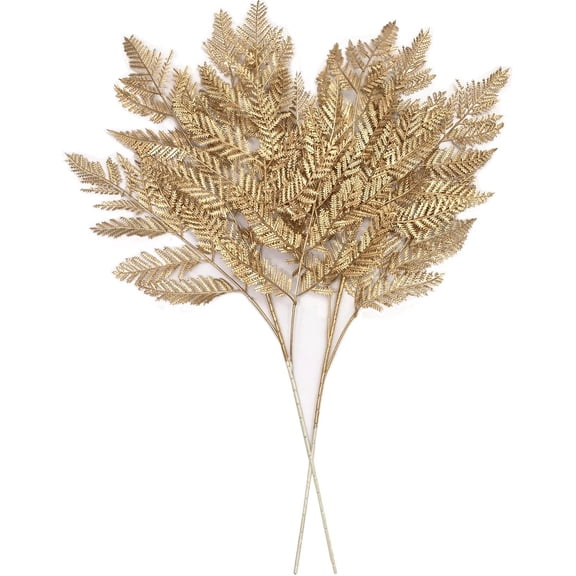 Artificial Plants for Christmas, Plastic Grass Faux Shrubs Fake Leaves Simulation Bushes Home Indoor Outdoor Garden Wedding Festival Decoration Hall Office Table Planter Filler – Gold 2 Pack