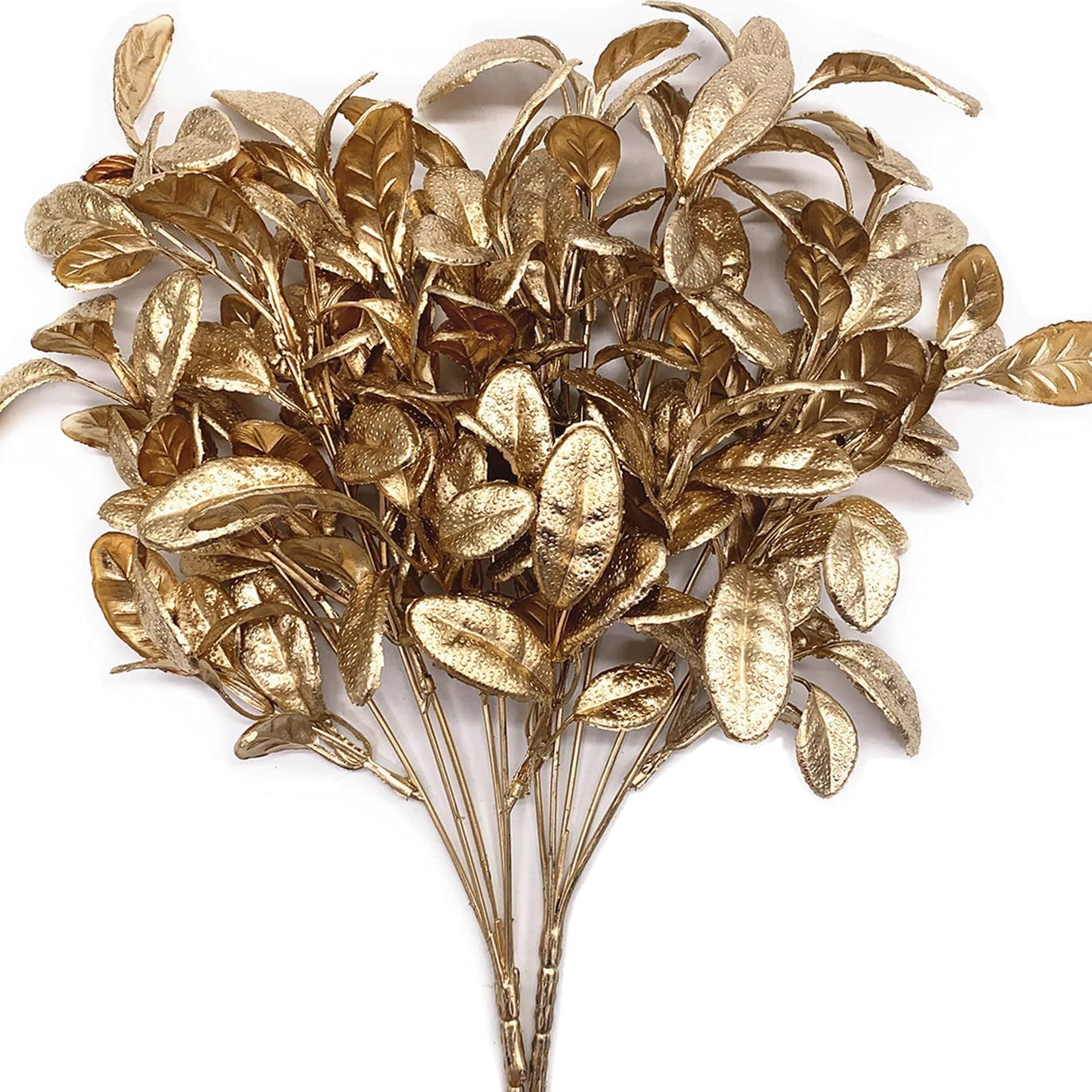 Artificial Plants for Christmas, Plastic Grass Faux Shrubs Fake Leaves Simulation Bushes Home Indoor Outdoor Garden Wedding Festival Decoration Hall Office Table Planter Filler – Gold 2 Pack
