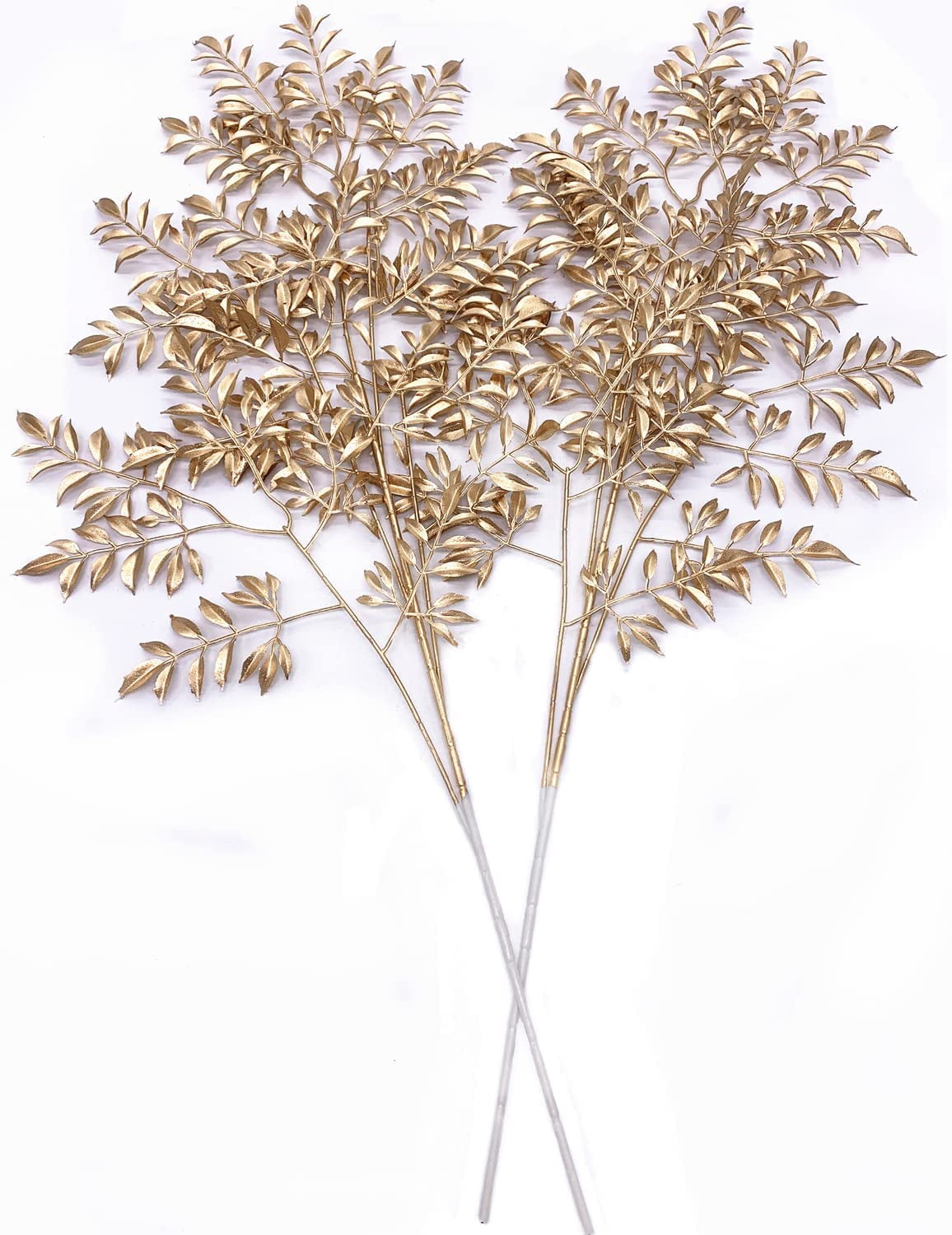 Artificial Plants for Christmas, Plastic Grass Faux Shrubs Fake Leaves Simulation Bushes Home Indoor Outdoor Garden Wedding Festival Decoration Hall Office Table Planter Filler – Gold 2 Pack