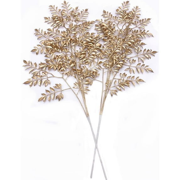 Artificial Plants for Christmas, Plastic Grass Faux Shrubs Fake Leaves Simulation Bushes Home Indoor Outdoor Garden Wedding Festival Decoration Hall Office Table Planter Filler – Gold 2 Pack