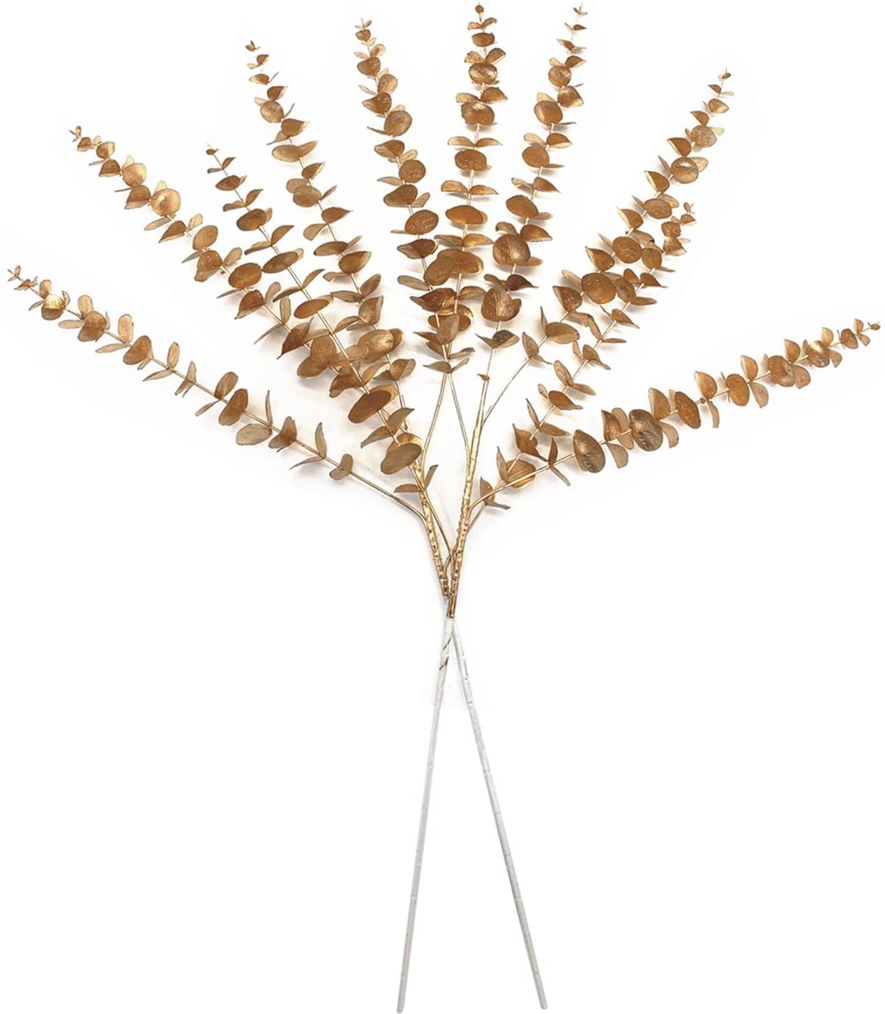 Artificial Plants for Christmas, Plastic Grass Faux Shrubs Fake Leaves Simulation Bushes Home Indoor Outdoor Garden Wedding Festival Decoration Hall Office Table Planter Filler – Gold 2 Pack