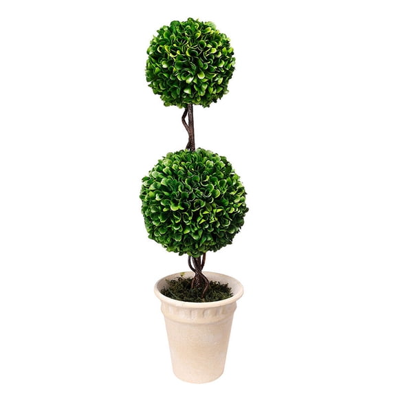 Artificial Plants D7x22"H Two-Tiered Faux Boxwood Sphere Topiary in Cream Pot,Flower Arrangements