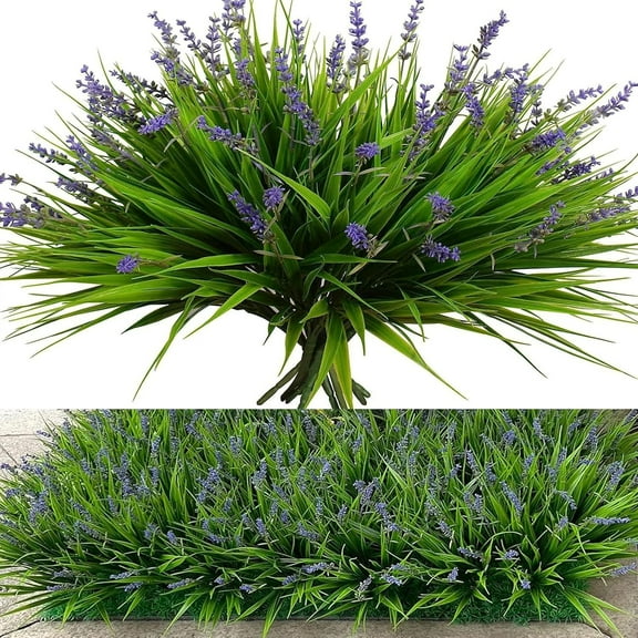 Artificial Plants Fake Flowers Monkey Grass for Outdoors,Realistic 10PCS Purple Faux Greenery Shrubs Bushes for Home Garland Porch Patio Balcony Planter Yard Office Pathway