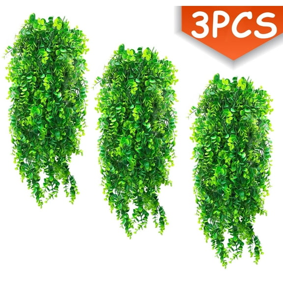 Artificial Plants Fake Greenery Hanging Plants Fake Eucalyptus 25 Fake Ivy Vine Leaves for Wall Room Indoor Outdoor Decor No Baskets 3 Pcs