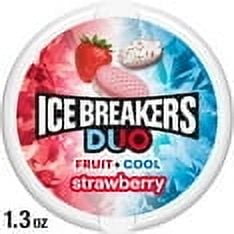 Ice Breakers Duo Fruit Plus Cool Strawberry Sugar Free Mints, Tin 1.3 oz pack of 4