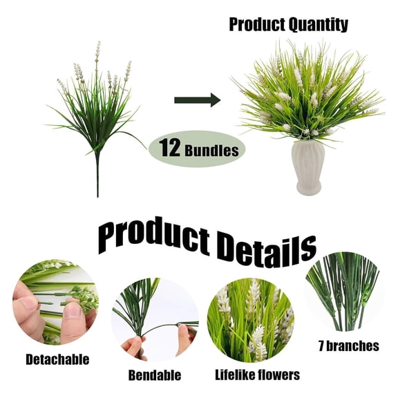 Artificial Plants Flowers Outdoor – 10 Bundles Uv Resistant Faux Lavender Flowers with Monkey Grass for Garden Porch Window Patio Hanging Planter Decor Ciozy