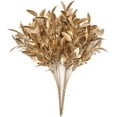 thumbnail image 1 of Artificial Plants Golden Leaf, Christmas Plastic Fake Plant Leaves Bush Grass Decoration Fern Bushes Faux Shrubs Greenery Indoor Outside Planter Filler Festival Home Garden Decor, 1 of 9