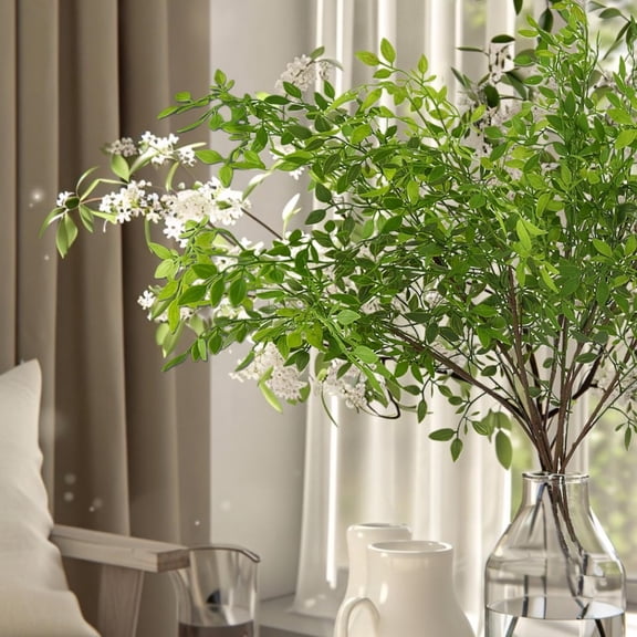 Artificial Plants Greenery Stems, 3PCS Nandina Branches Artificial Ficus Stems Faux Green Plants Fake Twig Plants for Wedding Spring Summer Shop Home Office Decor, Green