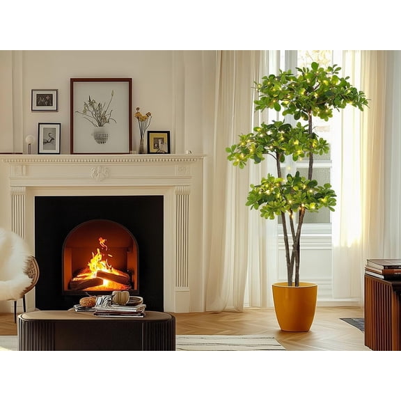 Artificial Plants Indoor, 6 ft Fake Black Olive Tree with Lights Tall Fake Plants in Plastic Nursery Pot Fake Tree Artificial Trees for Home Decor Office Living Room