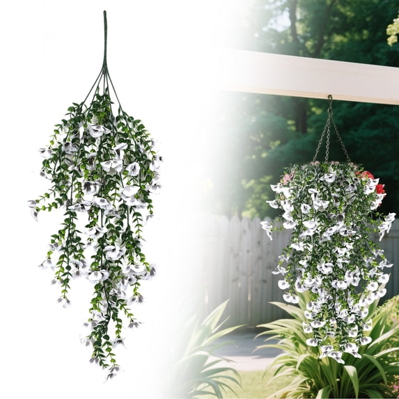 Artificial Plants Indoor, Fake Flowers, Eucalyptus Pansy Artificial Hanging Vines Colorful Petunia Trailing Flowers for Indoor/Outdoor Front Porch, Farmhouse Spring Decor 1Pcs