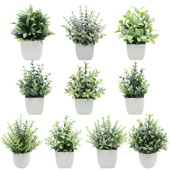 Artificial Plants Indoor,Fake Plants in Pot,Faux Green Leaf Plant with Modern White Planter,Desk Shelf Office Room Home Decoration Indoor