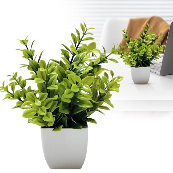 Artificial Plants, Mini Fake Potted Plants, Small Potted Faux Decorative Grass Plant with White Pot for Home Decor, Indoor, Office, Desk, Shelf, Table Decoration, Eucalyptus