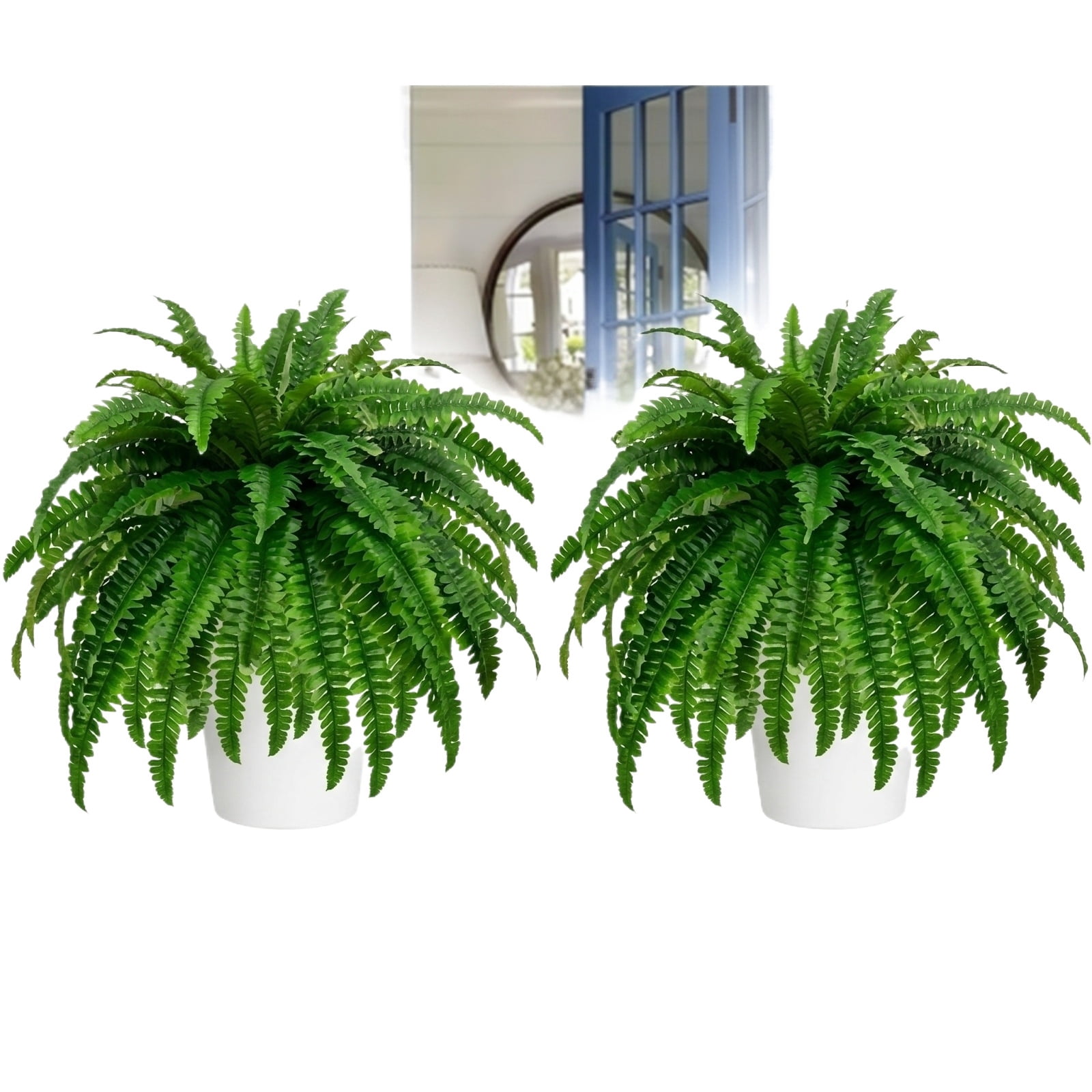 Artificial Plants Outdoor 2 Pack Fake Ferns Outdoor Faux Plants Artificial Ferns Large Fake Plants Boston Fern Bush for Home Office Garden Indoor Outdoor Decoration