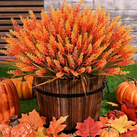 Yastouay 20 Pcs Fall Artificial Flowers for Outdoor,Fake Fall Flowers UV Resistant Plastic Fake Mums for Home Autumn Outdoor Garden Decor(Orange)