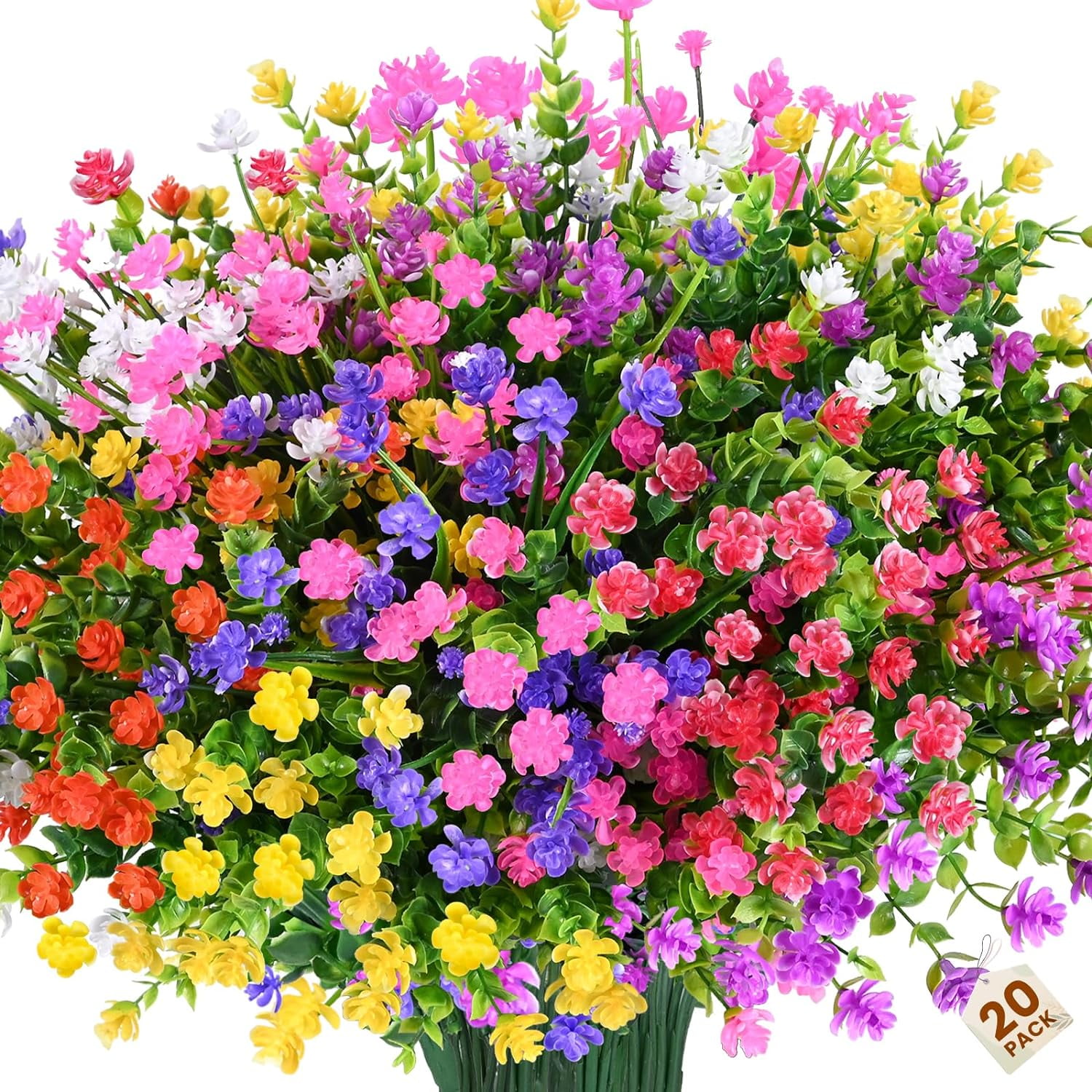 Artificial Plants Outdoor, 20PCS Artificial Flowers, UV Resistant Fake Flowers, Faux Flowers for Outdoor Planters for Front Porch Pot Decor