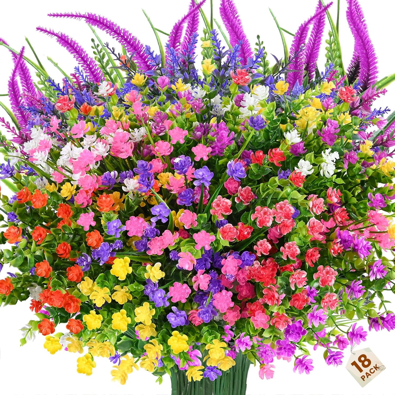 Artificial Plants Outdoor, 20PCS Artificial Flowers, UV Resistant Fake Flowers, Faux Flowers for Outdoor Planters for Front Porch Pot Decor