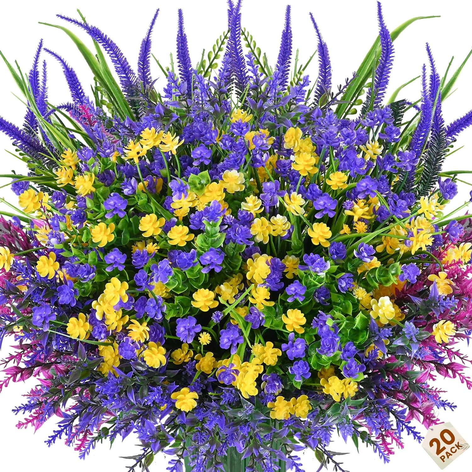 Artificial Plants Outdoor, 20PCS Artificial Flowers, UV Resistant Fake Flowers, Faux Flowers for Outdoor Planters for Front Porch Pot Decor