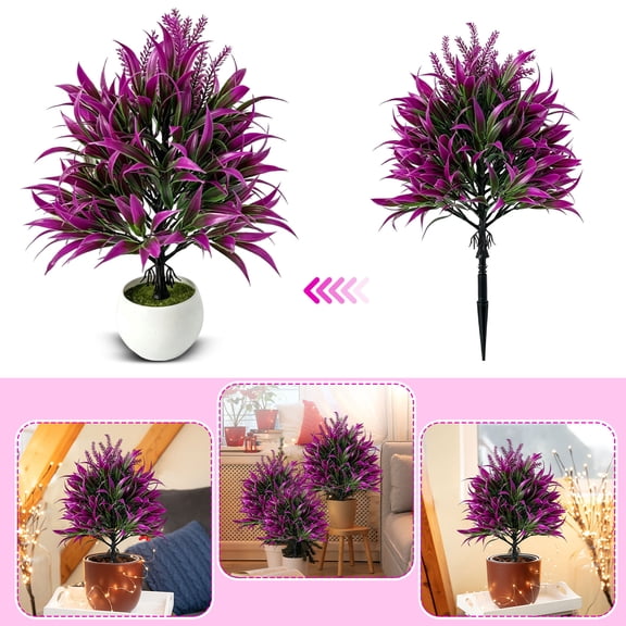 Artificial Plants Outdoor Fake Grass Greenery Stems UV Resistant Faux Plastic Plants Shrubs for Spring Summer Garden Pathway Window Box Farmhouse Front Porch Home Decor, Purple