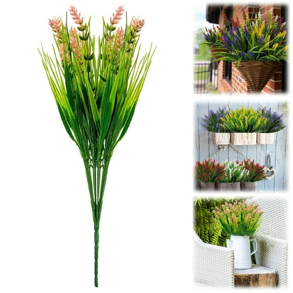 Artificial Plants Outdoor Fake Grass Plant Artificial Lavender Flower Plant Faux Wheat Grass for Outdoor UV Resistant Plastic Greenery Plants (1Pc, Pink)