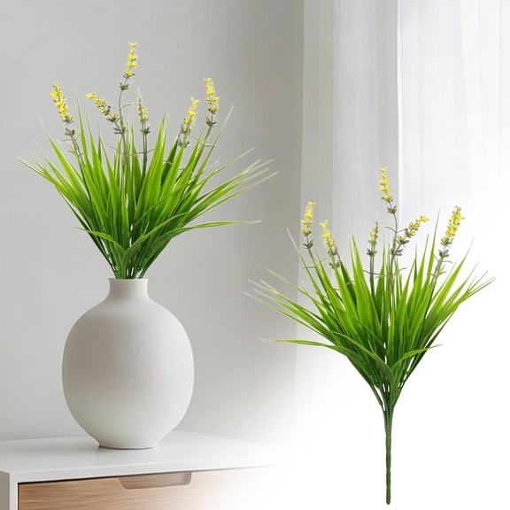 Artificial Plants Outdoor Fake Monkey Grass with Flowers for Pot UV Resistant Plant Decor for Window Garden Patio Hanging Planter Pathway Front Porch (Grass with Flowers)