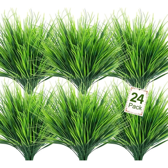 Artificial Plants Outdoor Fake Wheat Grass Flowers Artificial Greenery Stems Faux Plastic Plants Shrubs UV Resistant for Patio Garden Porch Home Window Box Decor (Green)