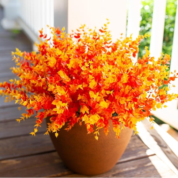 Artificial Plants for Outdoor Fall Plants Fake Greenery for Autumn Decor, 12 Bundles Faux Orange Boxwood Look Real UV Resistant Fake Plants for Outside Home Porch Patio Planters Yard Front Door