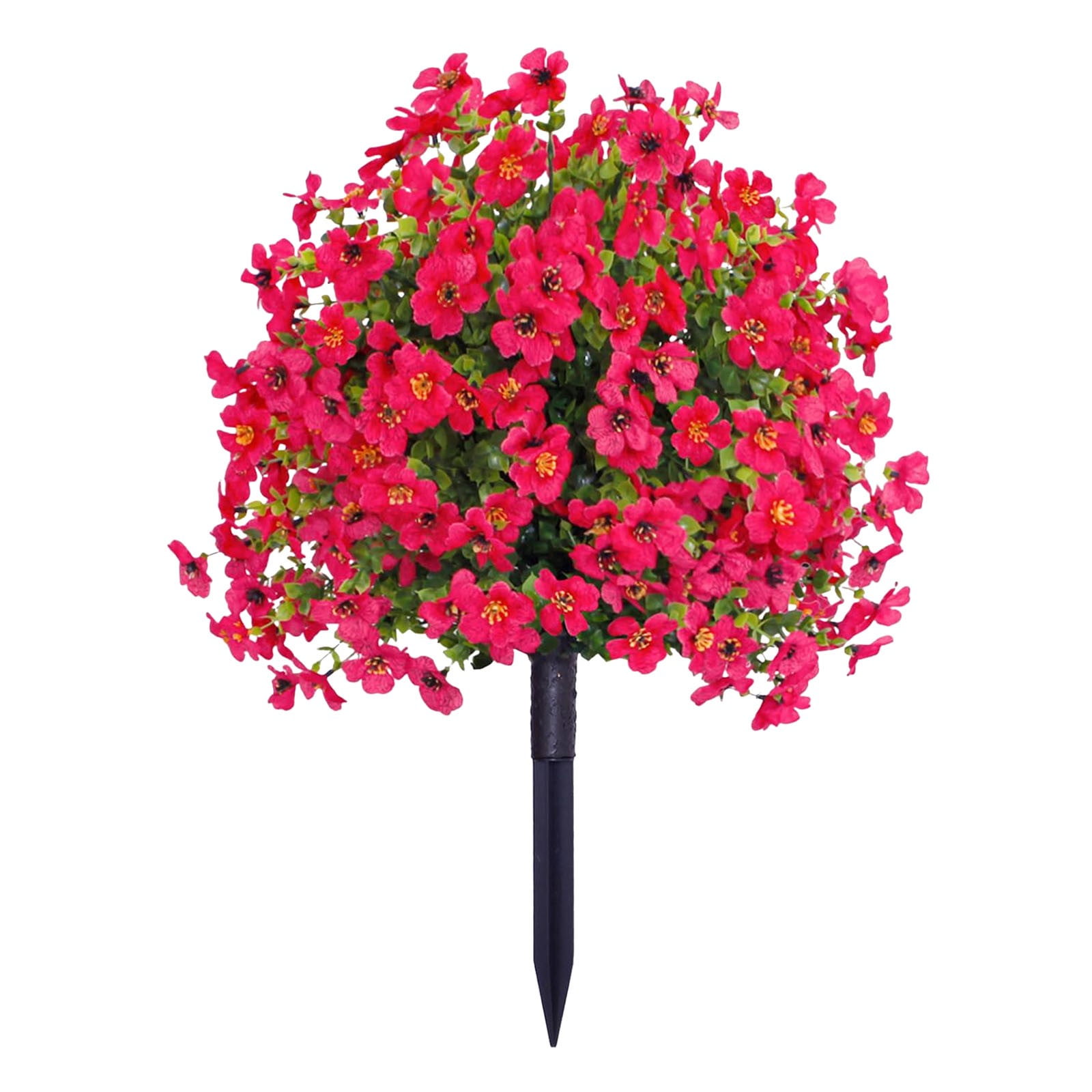Artificial Plants Outdoor, Red Geraniums Artificial Flowers, Ongmies Artificial Greenery with Garden Stake – 22" Faux Shrubs for Outdoor, Porch & Wedding Decor, 1 Artificial Violet Stake
