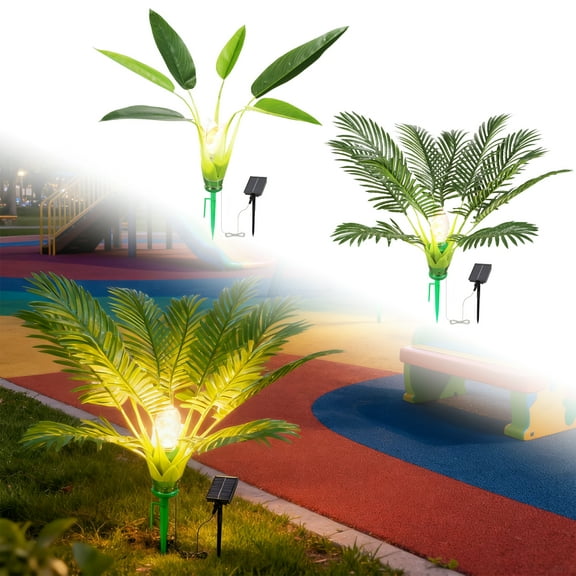 2-Pack 25" Prelit Christmas Tree Palm Tree Artificial Outdoor Solar Light 8 Lighting Modes Spike Pathway Light