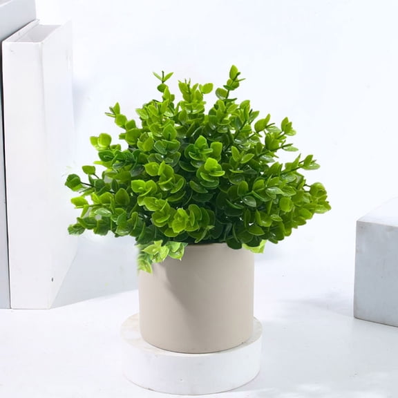 Artificial Plants - Plastic Faux Greenery Potted Decor for Living Room Office Entryway Cabinet Display, 7.5 x 6.7 x 6.7 in, (Green), Ccwuwei