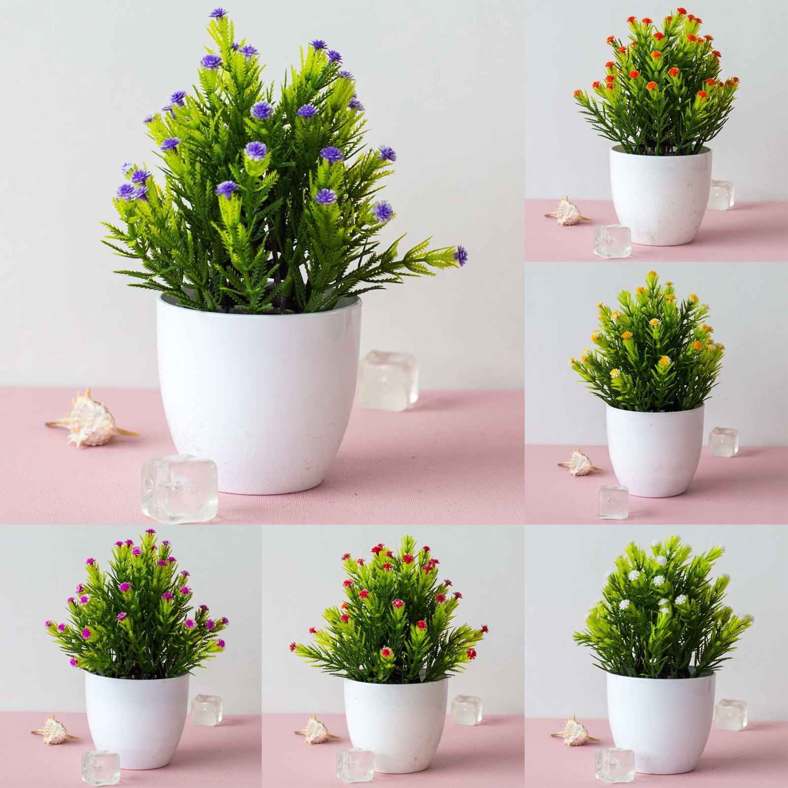 Artificial Plants Potted Small Artificial Bonsai Fake Plants Artificial Green Leaves with White Pots for Home Desk Office Desktop Decoration Indoor Outdoor Decor
