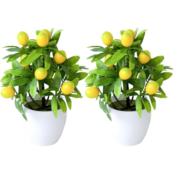 Artificial Plants Trees Indoor Decor: Fake Lemon Tree, Artificial Lemons Tree with White Pot, Lemon Decorations for Kitchen Office Home Wedding Party, Citrus Tree, 2Pcs