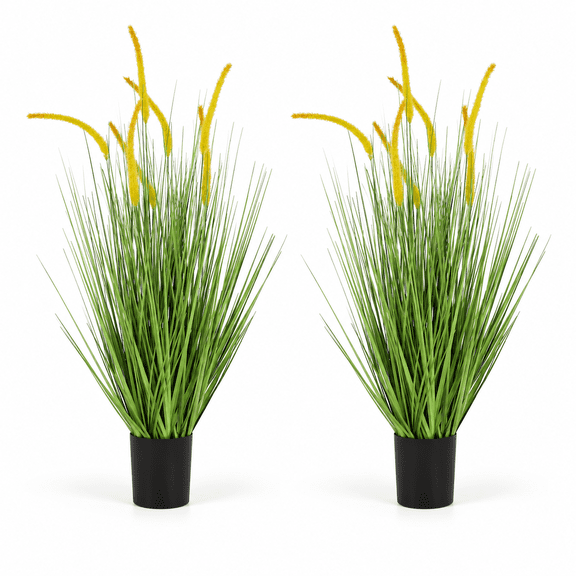 Romantic Season 2 Pack Artificial Onion Grass Plants, 3FT Green Faux Ornamental Foxtail Reed Grass, Artificial Fake Greenery Decor for Indoor Outdoor Home Office Patio Floorr