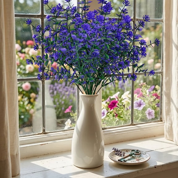 Artificial Plastic Flowers, UV-Resistant Faux Lavender Stems for Outdoor Garden, Indoor Vase, Home Wedding Decor