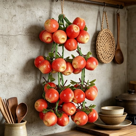 Artificial Hanging Red Apple String Fruit Vegetable String Model Garland, Lifelike Fruit Hanging Ornament for Home Kitchen Farm Party Wall Decoration